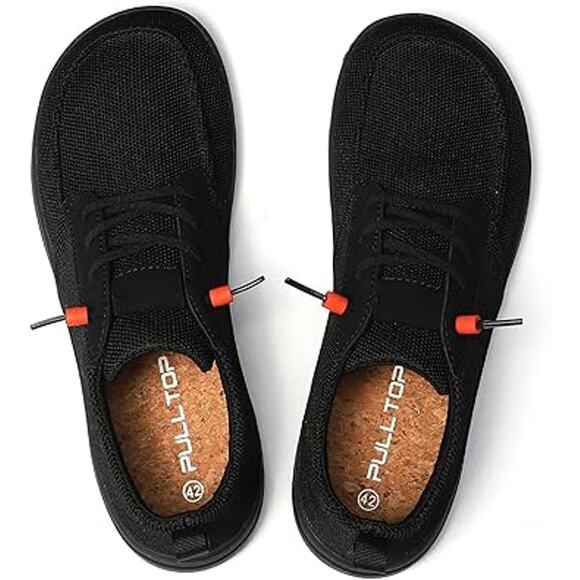 Black Mesh Men's Sneakers with Orange Accents - Picture 2 of 7